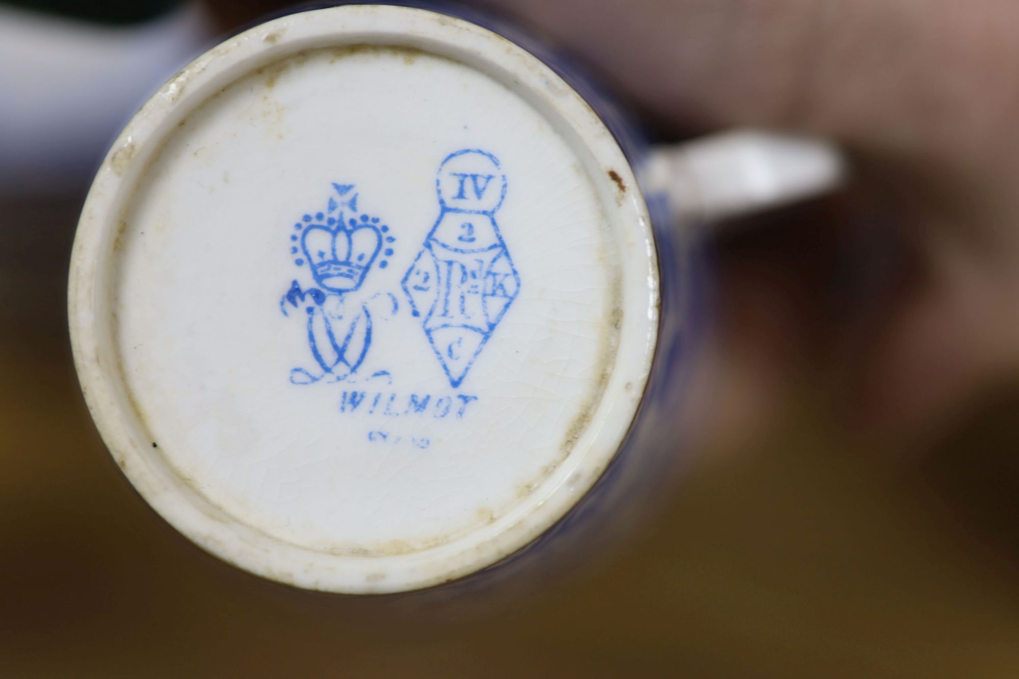 A group of Royal Crown Derby Wilmot blue and white coffee and tea wares